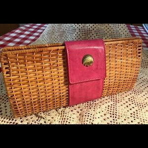 Pink & Preppy Vintage Wicker Clutch w/Shell Accent